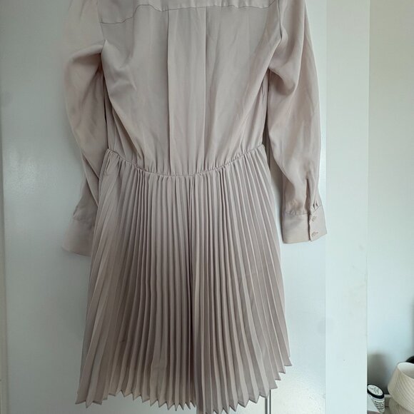 Reiss Alyana Mini Dress In Nude Collared Pleated Skirt Self Tie Belt Sz 6 - Picture 9 of 10